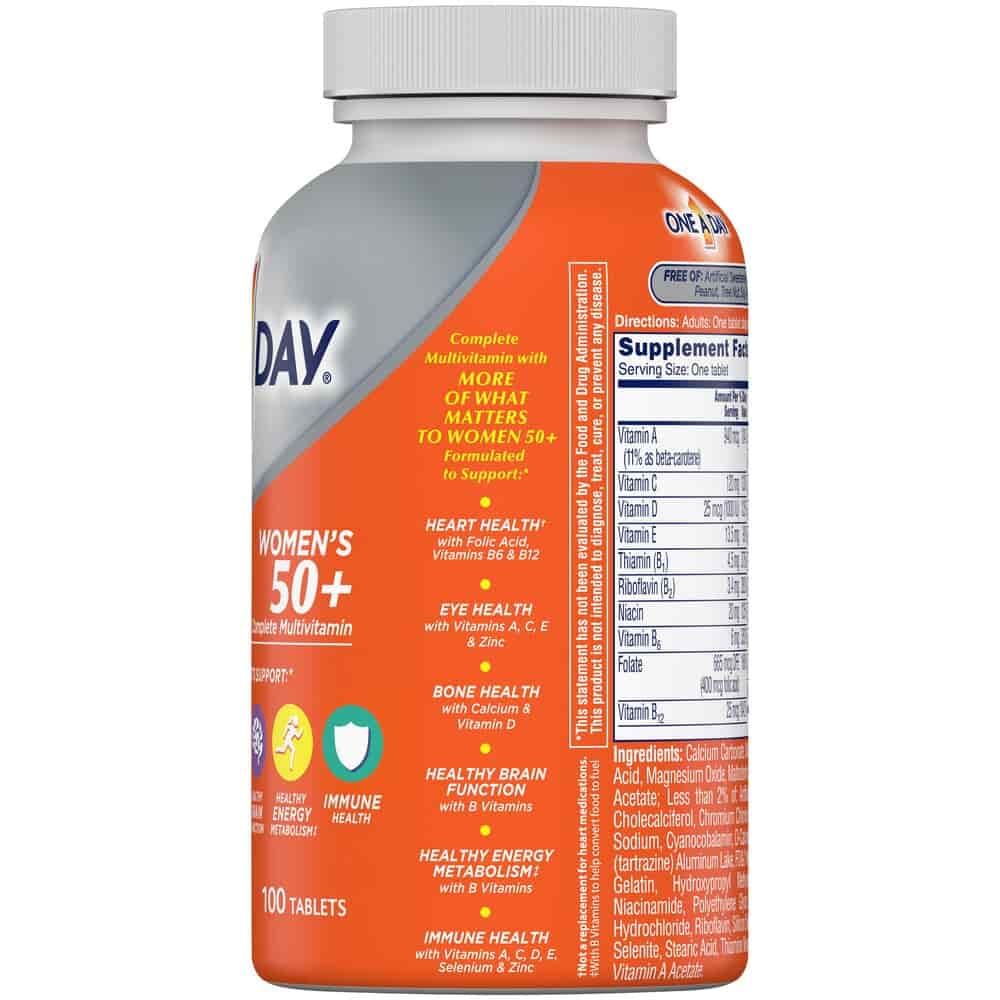 One A Day women’s multivitamin tablets bottle shown on a clean background. Daily vitamin tablets designed for women’s regular nutritional needs.