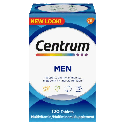 Centrum Men multivitamin supplement box with blue and white design
