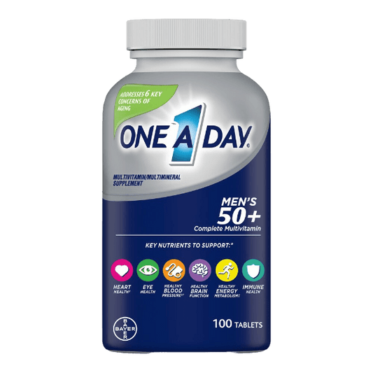 One A Day Men 50+ Multivitamin supplement packed in a bottle