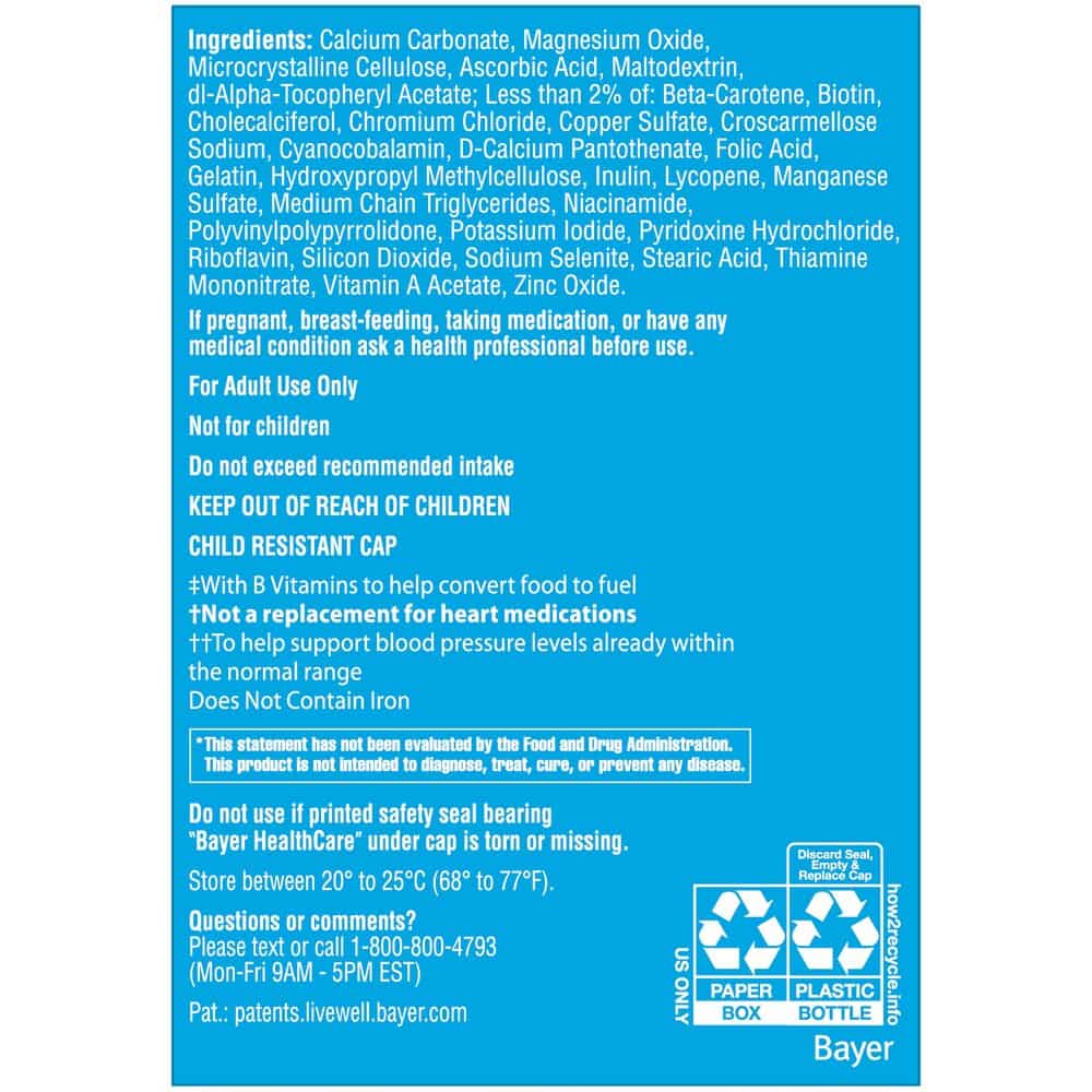 one a day men supplement all ingredients shown on bottle  