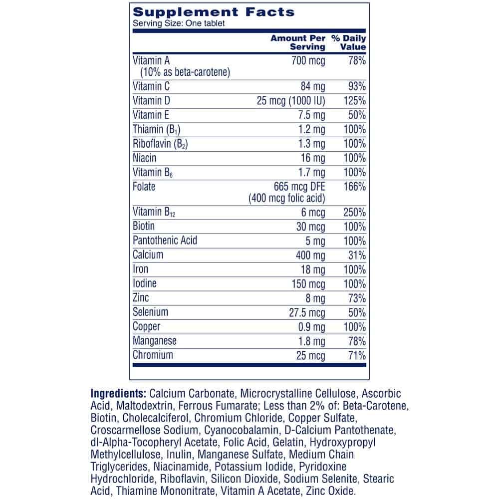 supplement facts shown in detail with serving size in one tablet