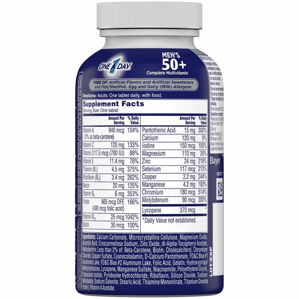 supplement facts shown on on a day men supplement bottle 