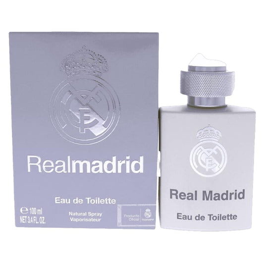 real madrid eau de toilette bottle with package on a white background